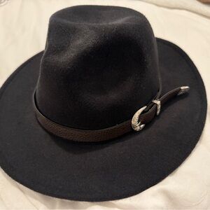Black Fedora Hat with Brown Band